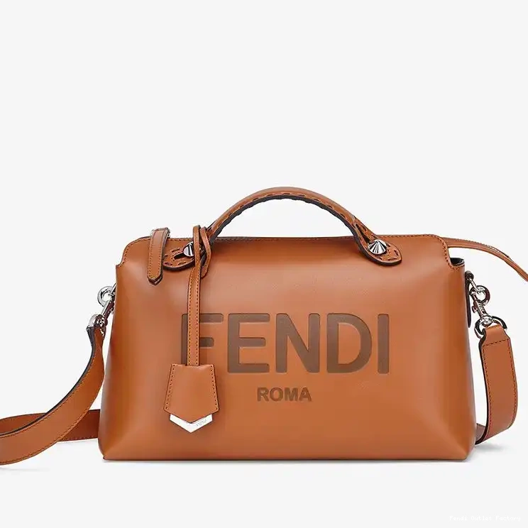 Vintage HOT Calf Leather The Bag ROMA Boston In By Medium Brown Way Logo Fendi 0526